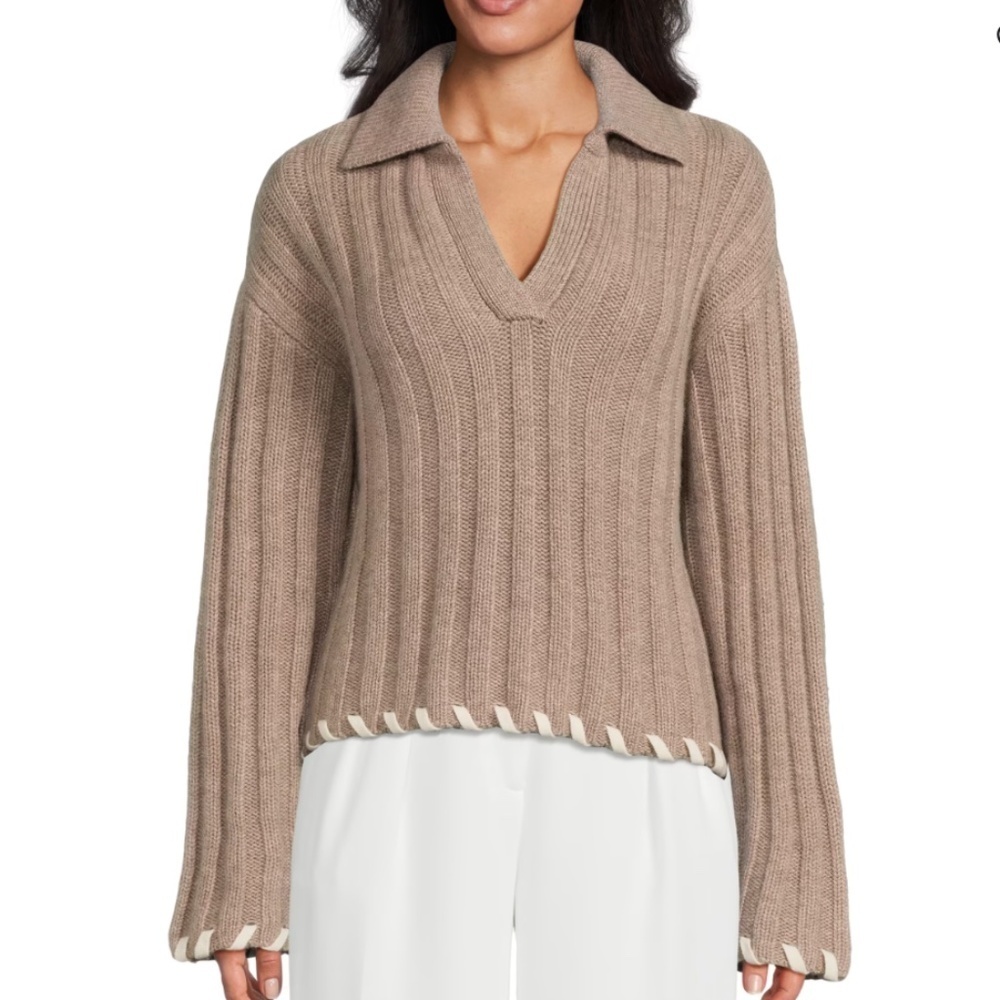 NAADAM Ribbed Wool Cashmere Blend Sweater Polo Timber Size Medium